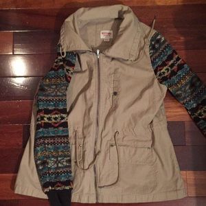 Mossimo Khaki Jacket with Patterned Sleeves